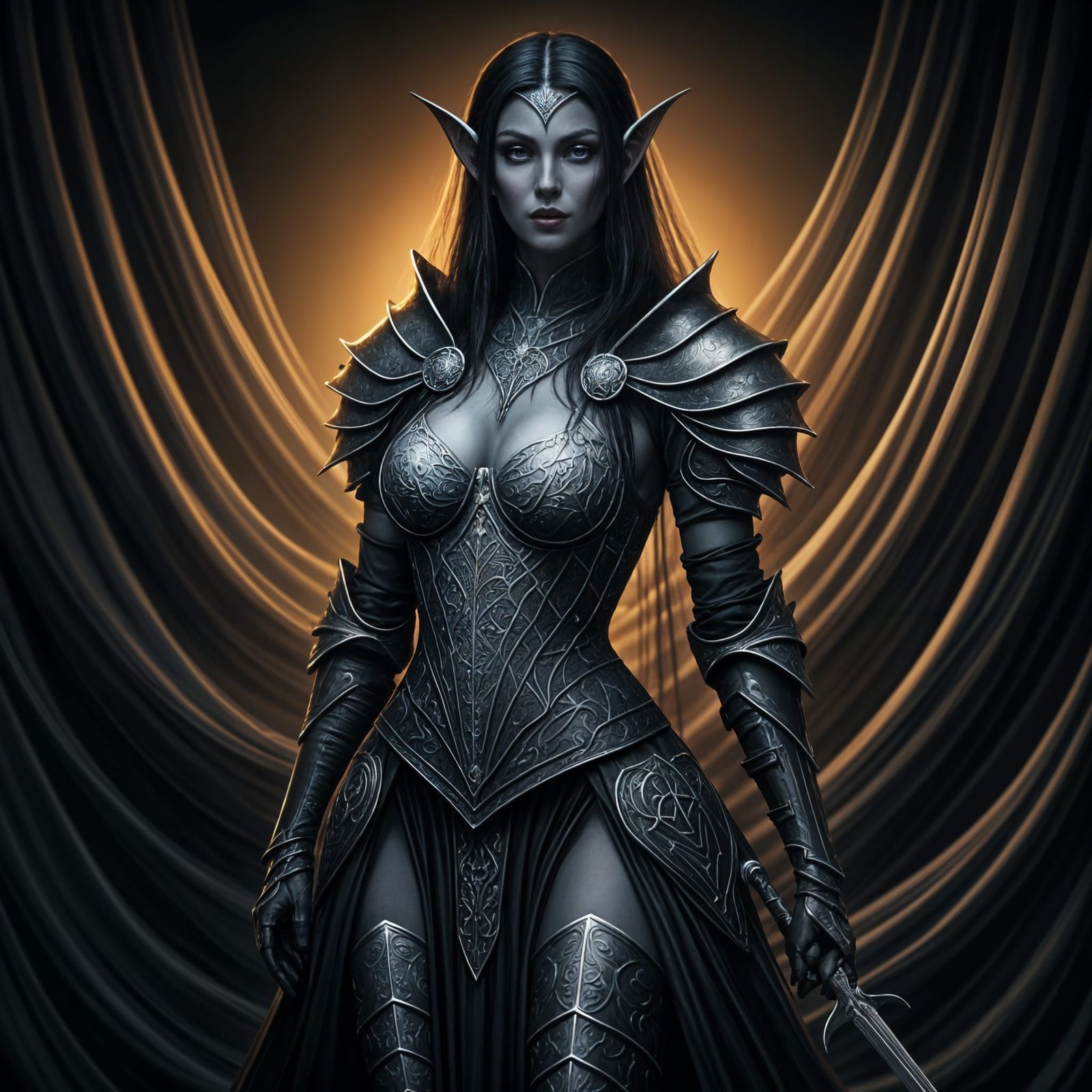 Dark Elf in Spider Silk Armor, Dark Fantasy Art