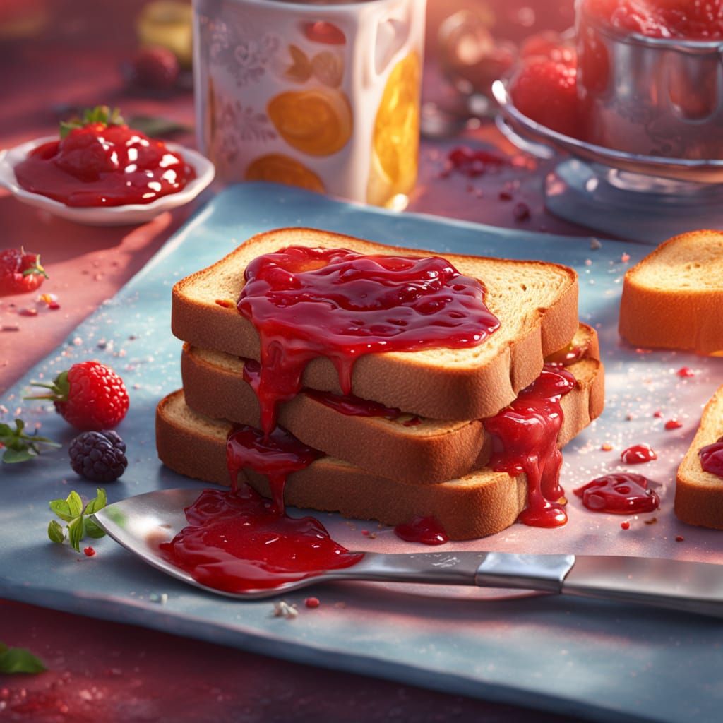 Realistic Jam Toast with Fantastical Colors in Matte Paintin...
