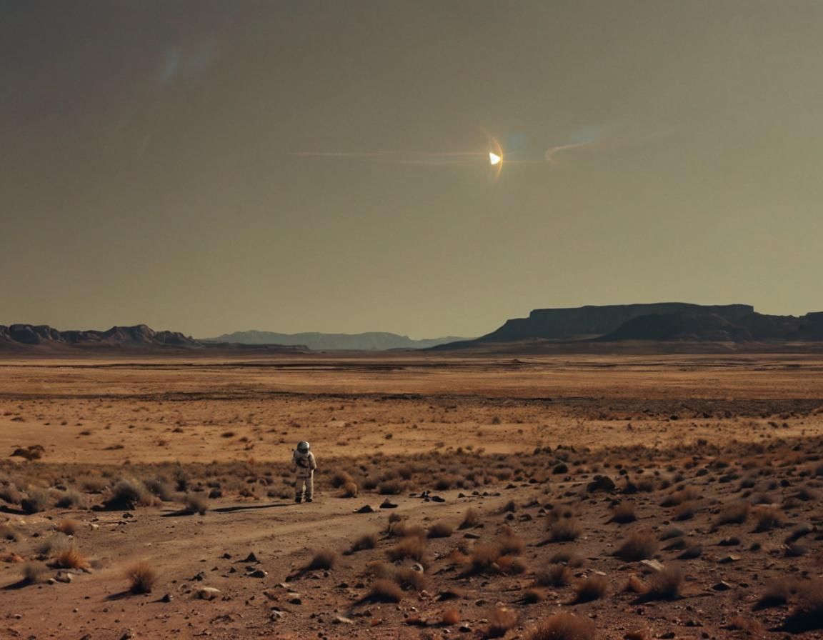 Astronaut on Distant Planet in Golden Hour Light