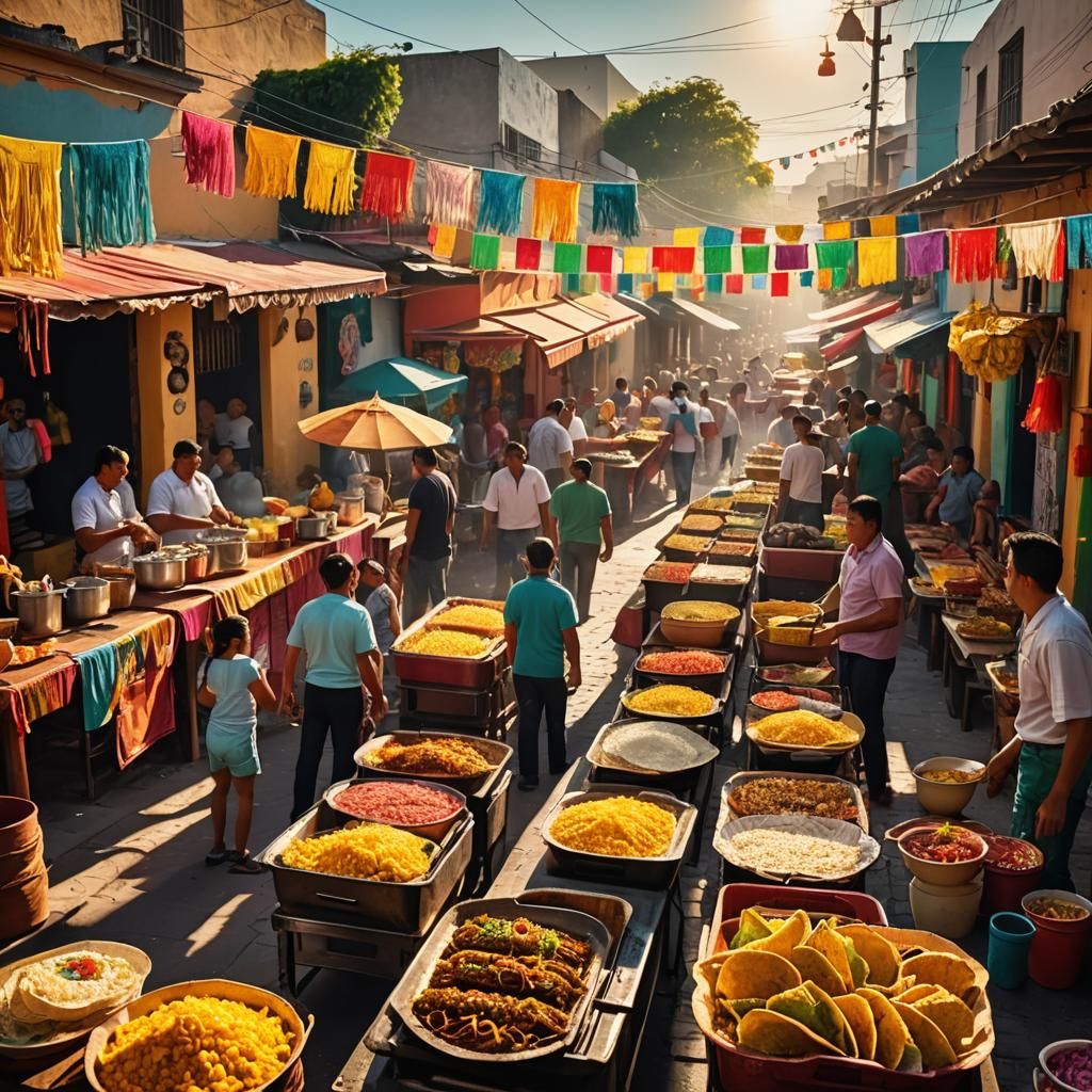 Mexican Street Food Scene at Golden Hour