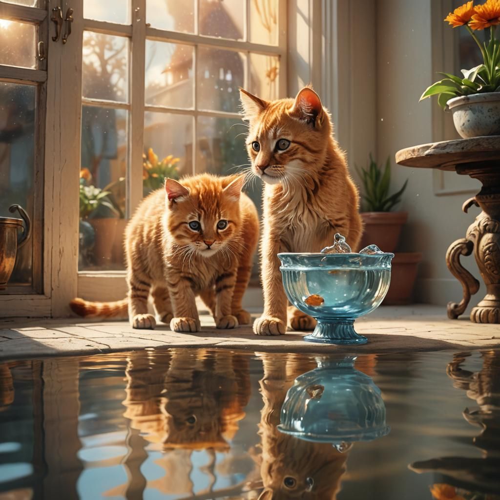 Kitten's Lion Reflection: Whimsical Fantasy Art