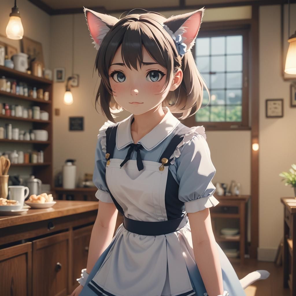Anime Cat Girl in Maid Costume: Cinematic Film Still