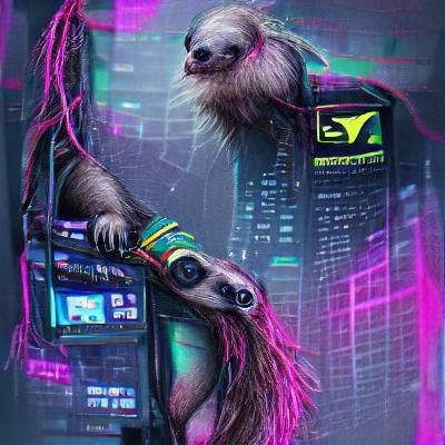 Cyberpunk Sloth in Neon Cityscape