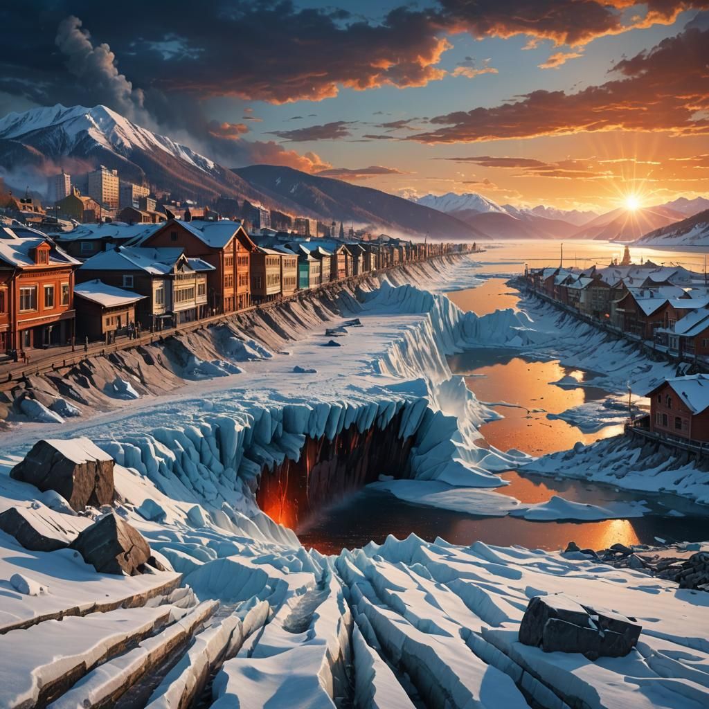 Earthquake Splits Frozen Lake Baikal in Apocalyptic Painting