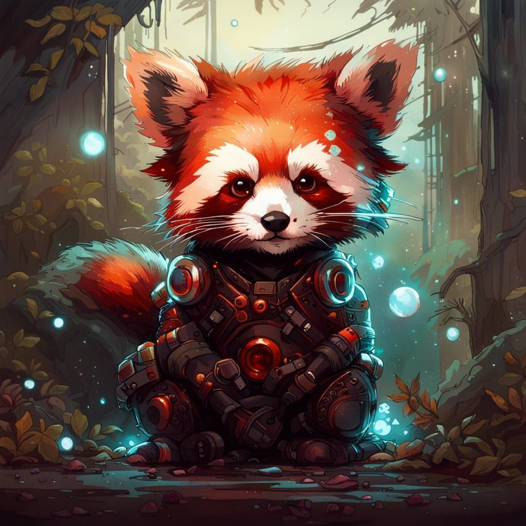 Glowing Red Panda Constellation in Deep Colors