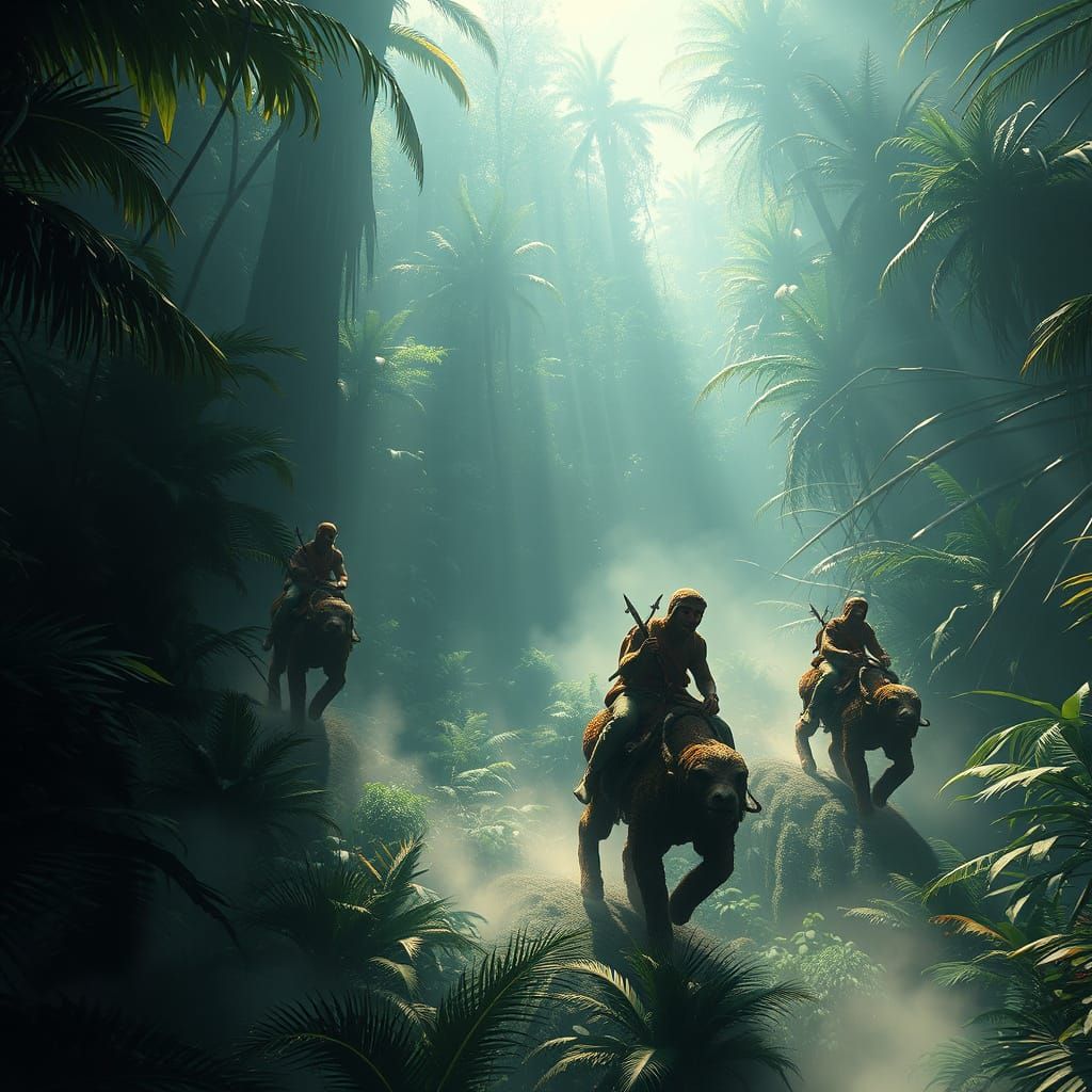 Riders on Sloths in Vibrant Jungle Digital Painting