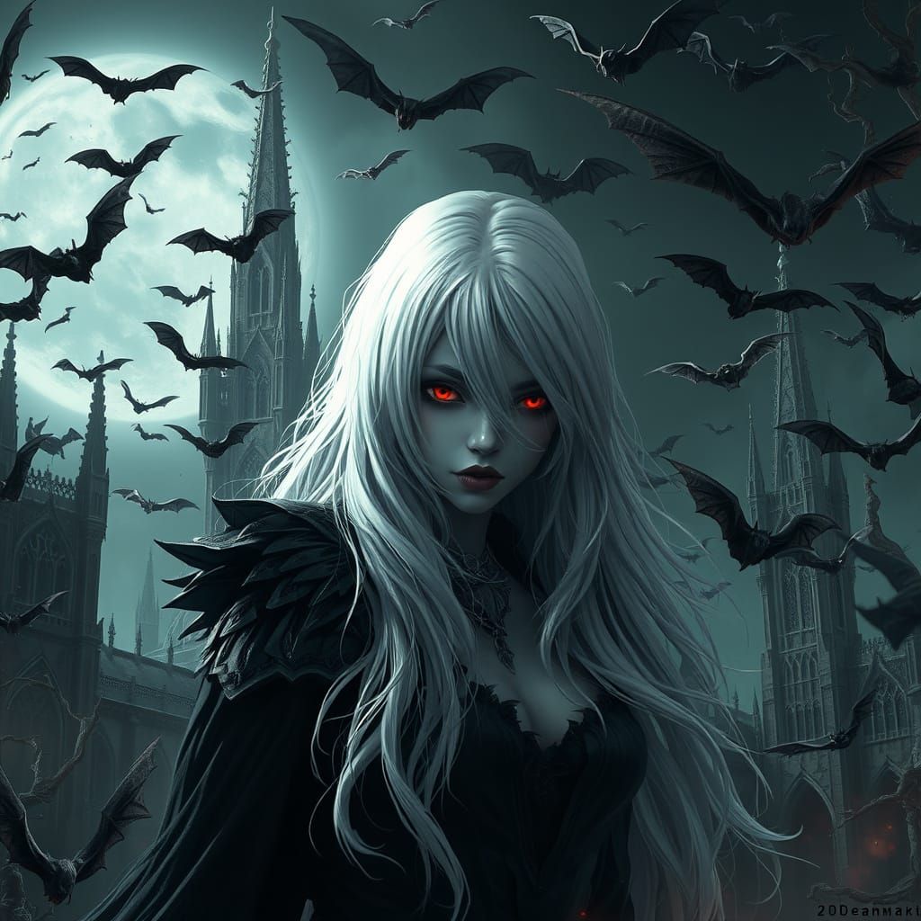Ethereal Vampire Goddess in Dark Fantasy Realm