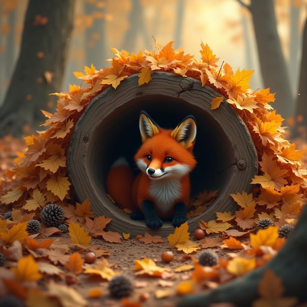 Mischievous Fox in Autumn Leaves