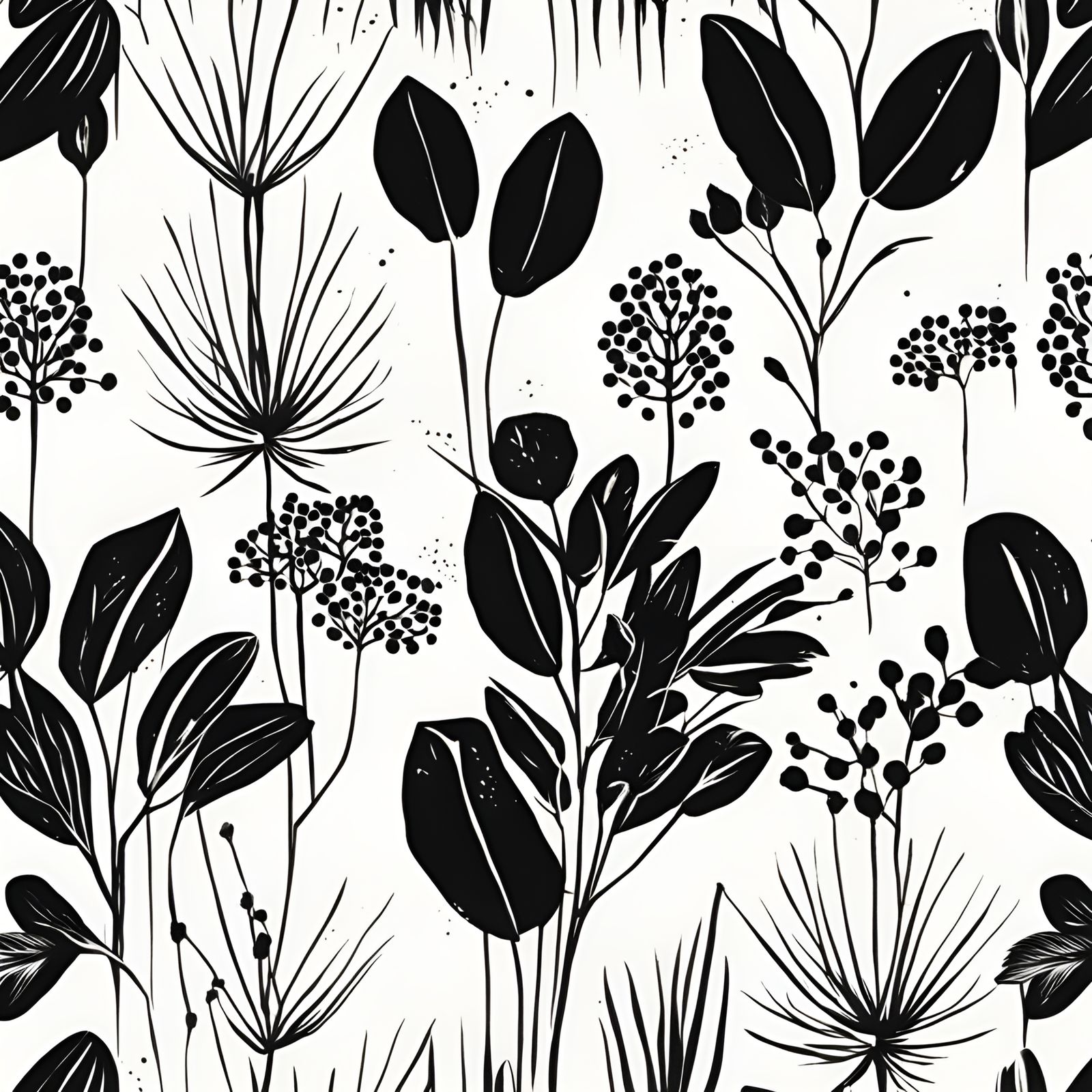 Minimalist Monochrome Botanical Pattern Design