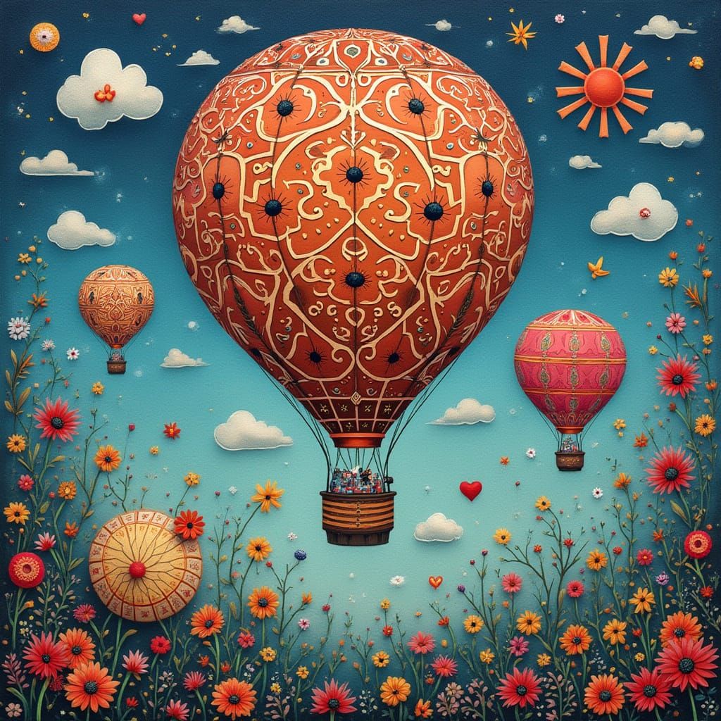 Surreal Whimsy in Tim Burton's Style: A Hot Air Balloon Drea...