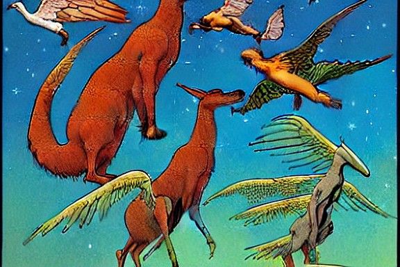 Heavenly Wildlife in Moebius Style
