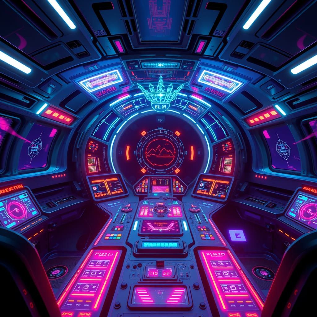 Sleek Futuristic Spaceship Cockpit with Holographic Display