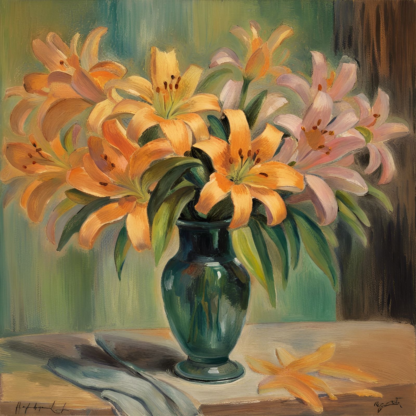 Impressionist Bouquet of Lilies with Ferrofluid Radiance