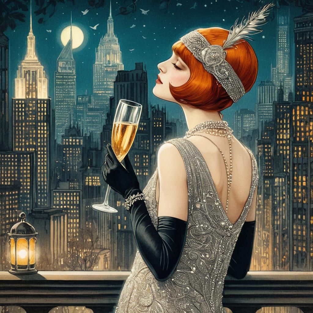 Elegant Woman in Gown: Art Nouveau Illustration