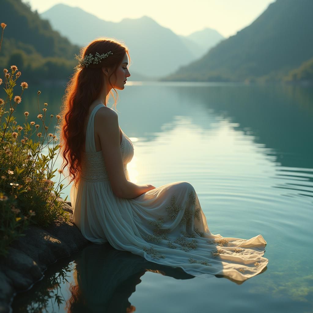 Greek Goddess Echo by Lake, Botanical Gown