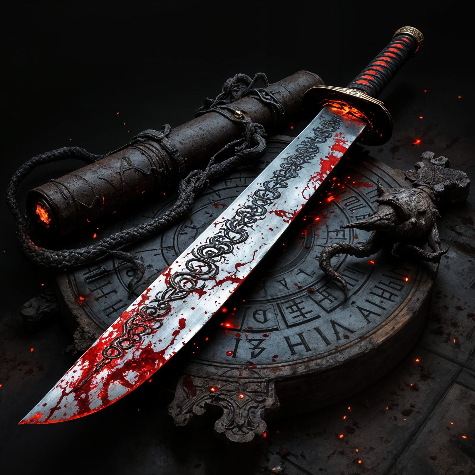 Bloodstained Samurai Sword with Dark Aura