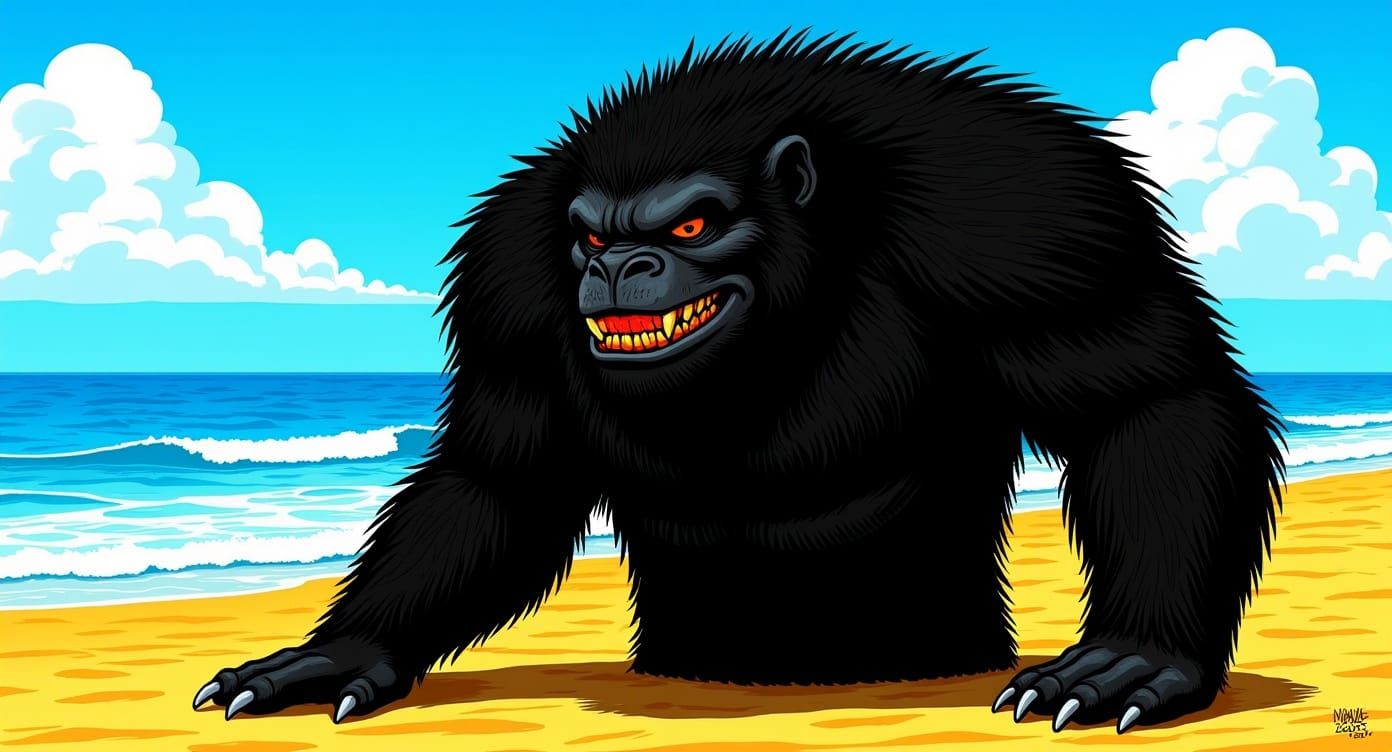 Shaggy Black Monster on Sunny Beach, Comic Art