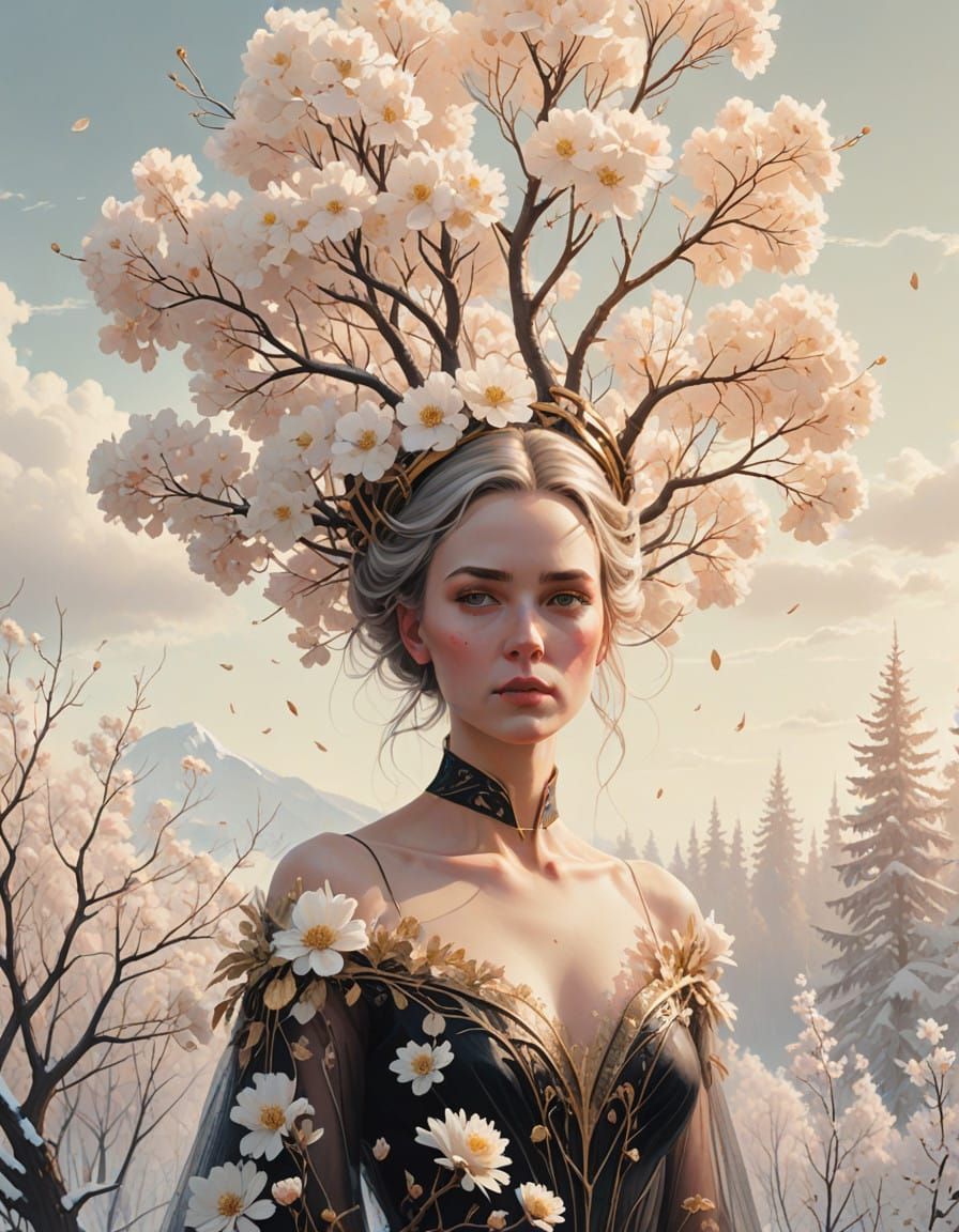 Surreal Beauty in Whispers of Gold and Muted Tulle