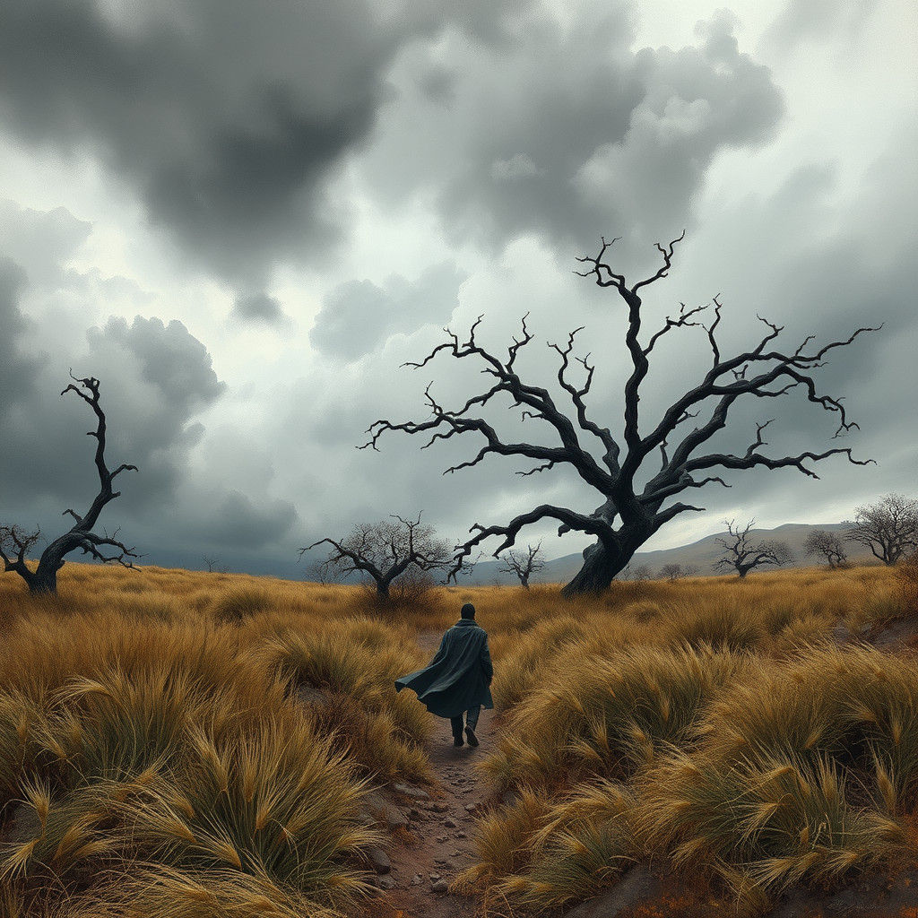 Windswept Landscape with Figure, Expressive Painting