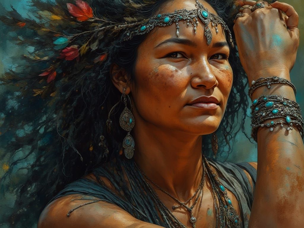 Native American Wristband in Oil Painting Style