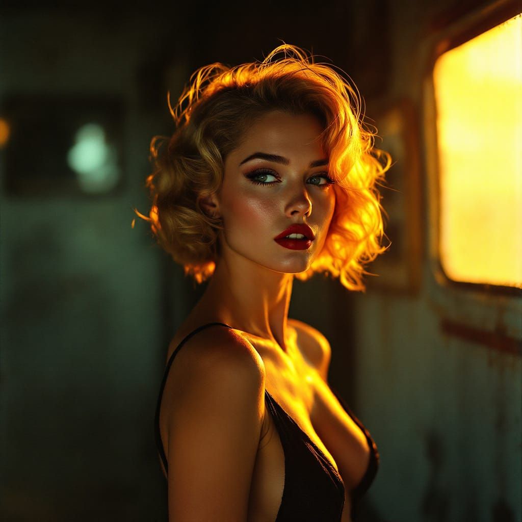 Golden Hour Horror Pin Up: Aggressive Grain and Tonal Contra...