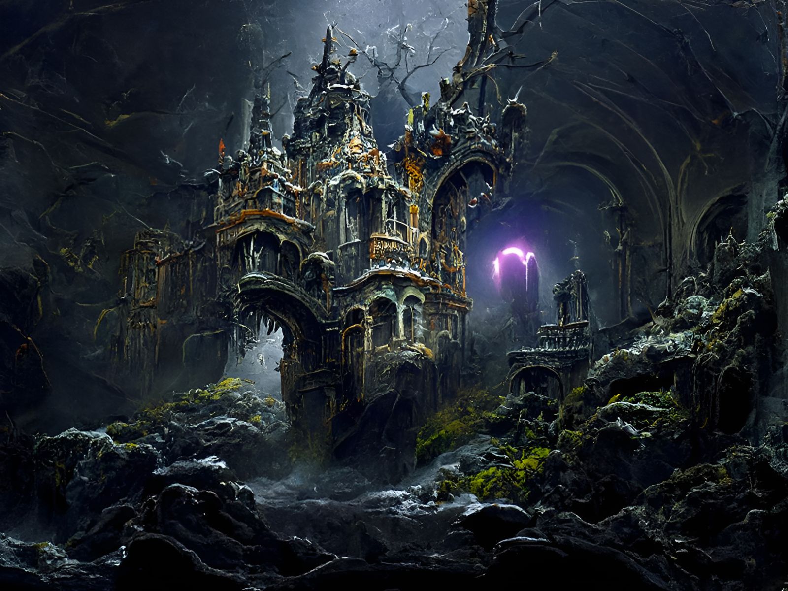 Terrifying Dark Fantasy Castle with Lightning