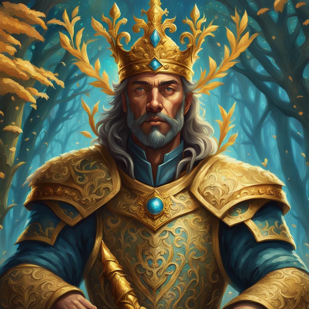 Majestic King on Throne in Mystical Forest