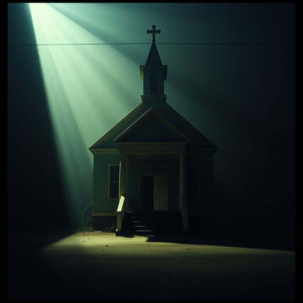 Ethereal Abandoned Church in Cinematic Shadows
