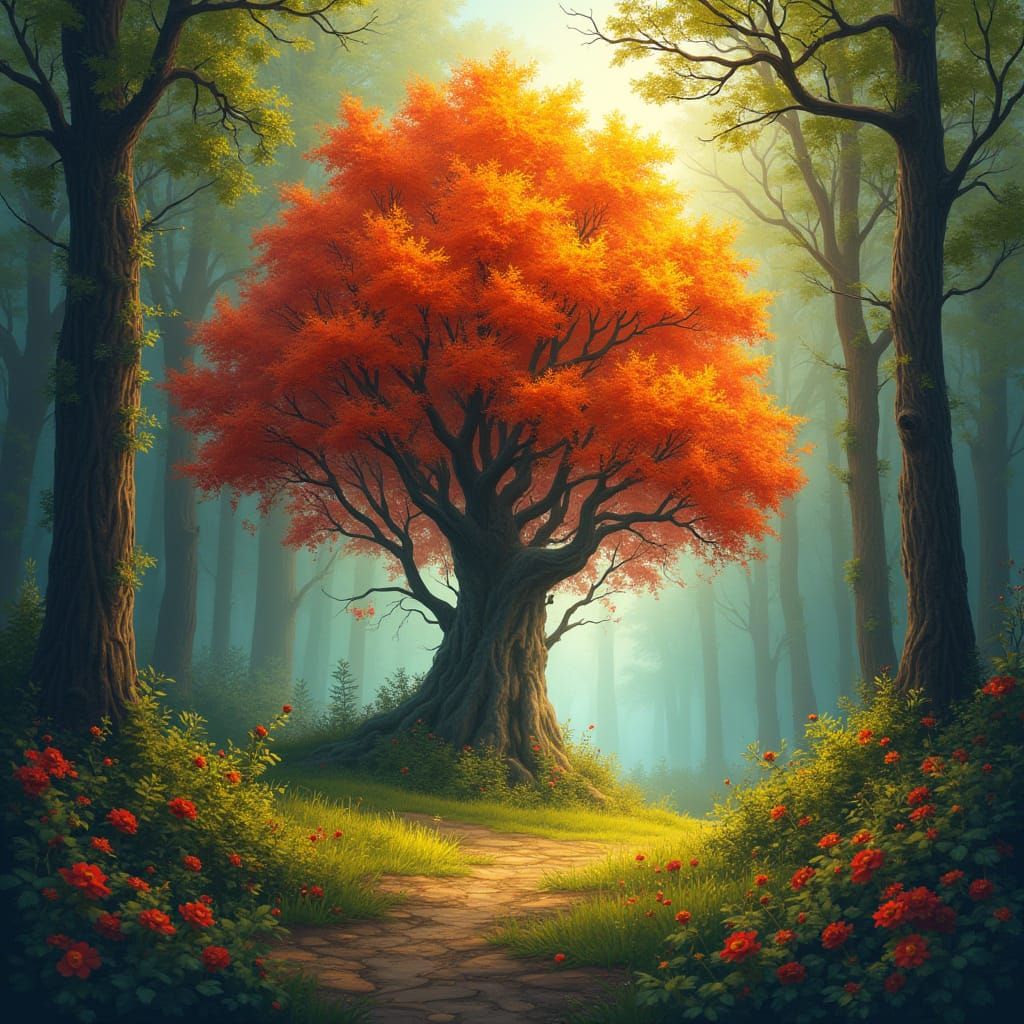 Enchanted Autumn Forest in Dreamy Realism