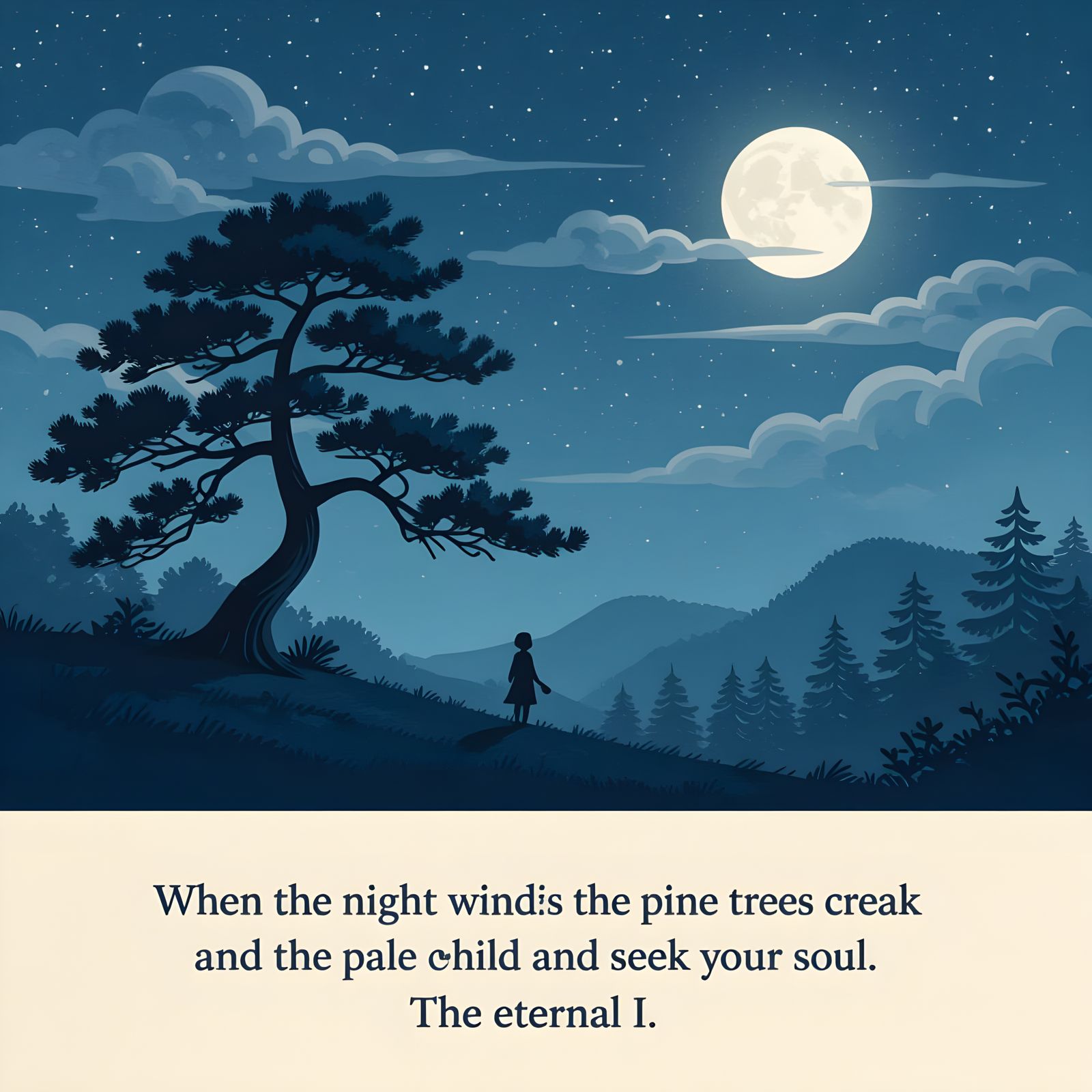 Night Wind Through Pine Trees Under Pale Clouds