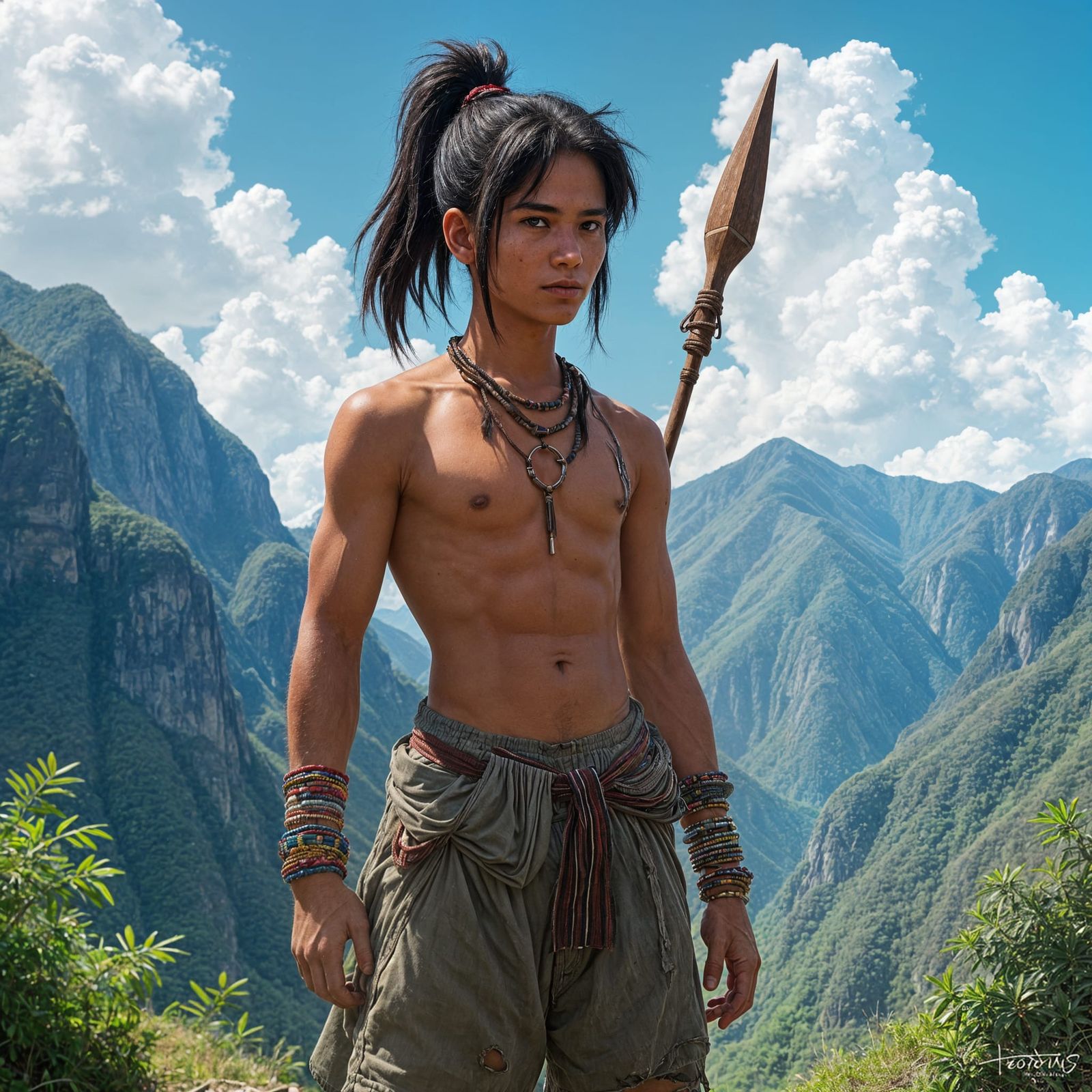 Igorot Man in Mountain Landscape: Fantasy Concept Art