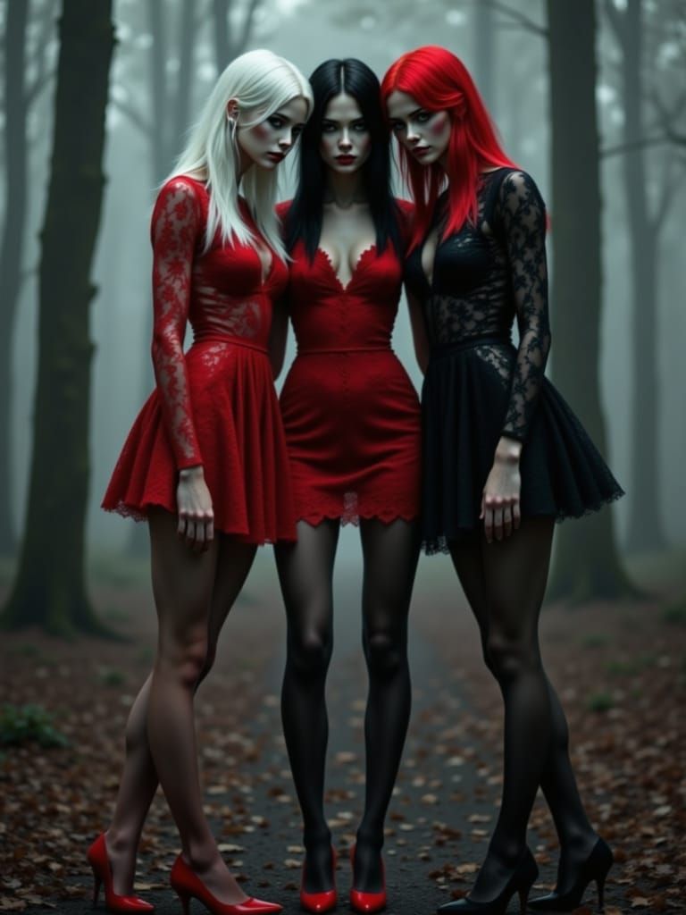 Ethereal Fashion Trio in Dreamlike Surrealism