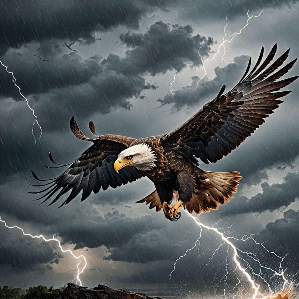 Eagle Soaring in Stormy Sky: Hyper-Realistic Digital Art