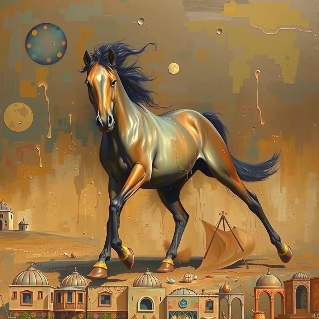 Surreal Dali-Style Lusitano Horse Melts in Desert Landscape