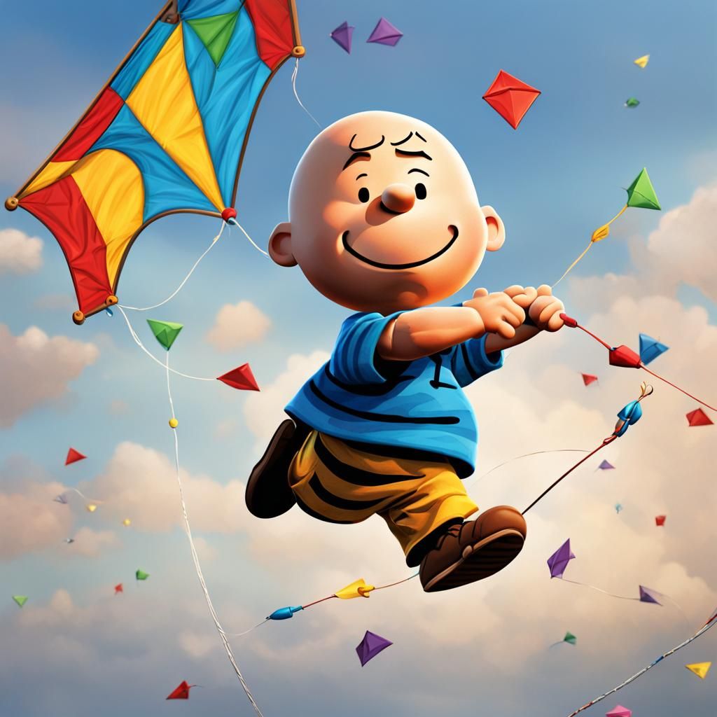 Hyperrealistic Charlie Brown Flying a Kite