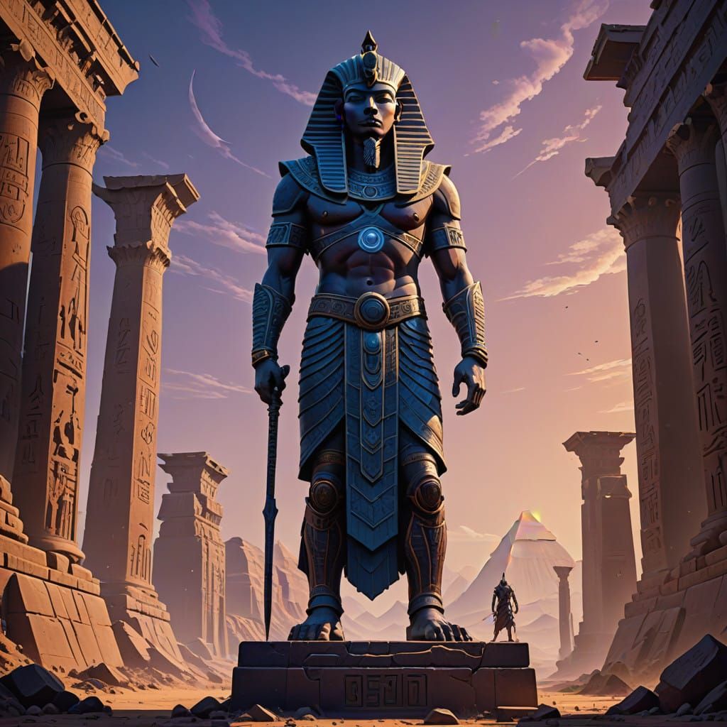 Imposing Egyptian Warrior in Mystical, High-Contrast Hues