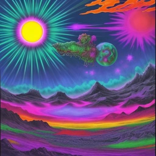 Surreal Mountainscape Under Acid Colored Skies