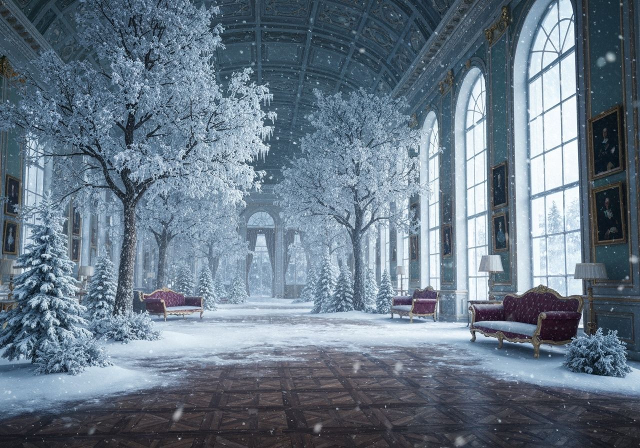 Snowy Russian Estate Garden in Magical Realism Style