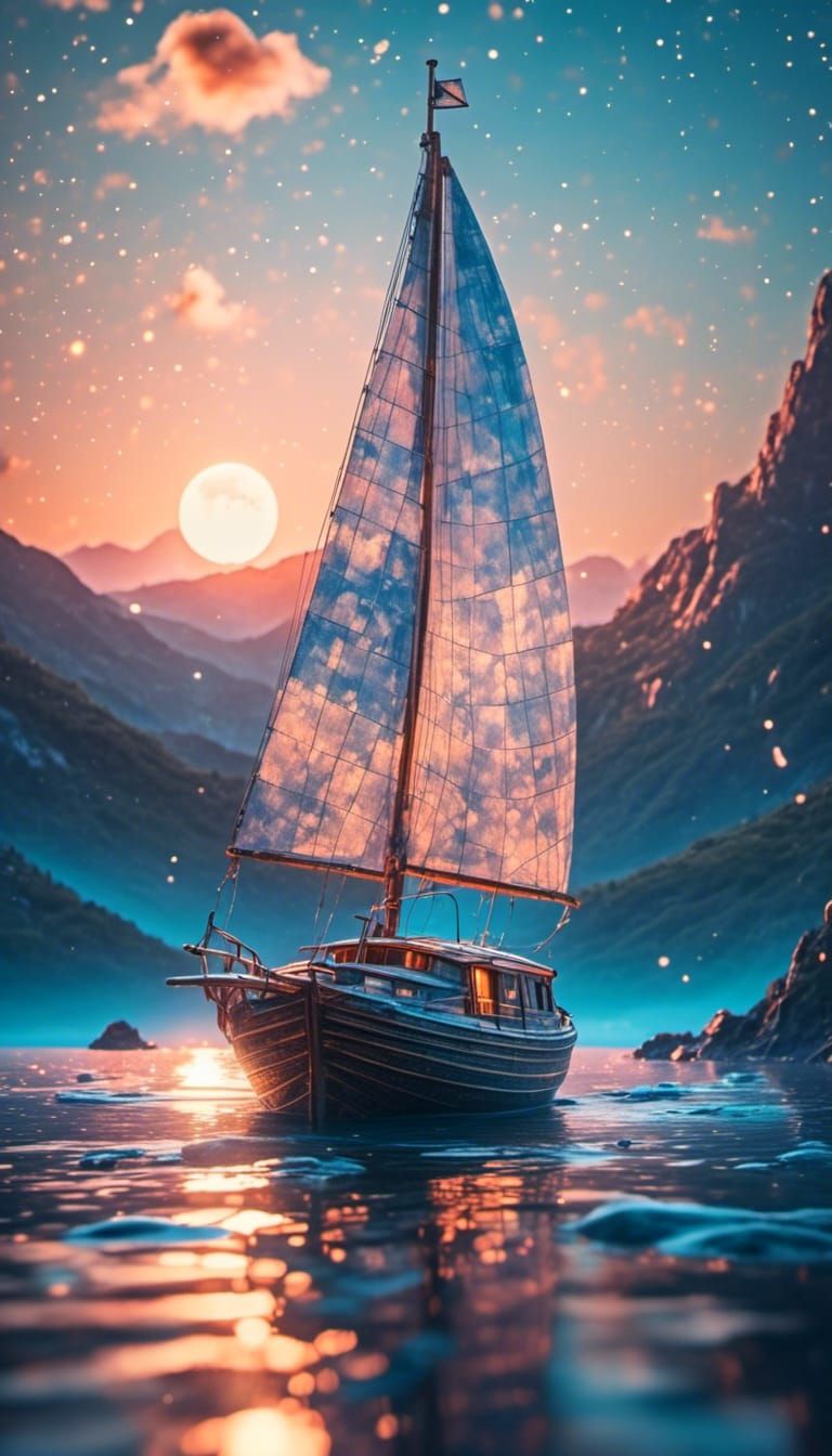 Minimalist Sailboat on Calm Ocean in Anime Style