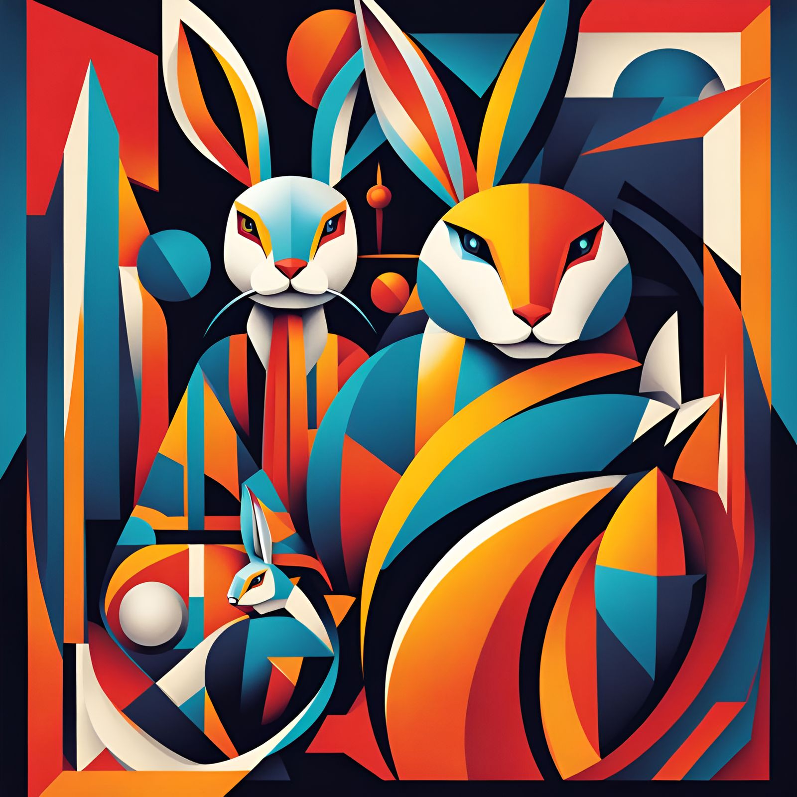 Rabbit Warriors Book Cover in Cubist Art Deco Style
