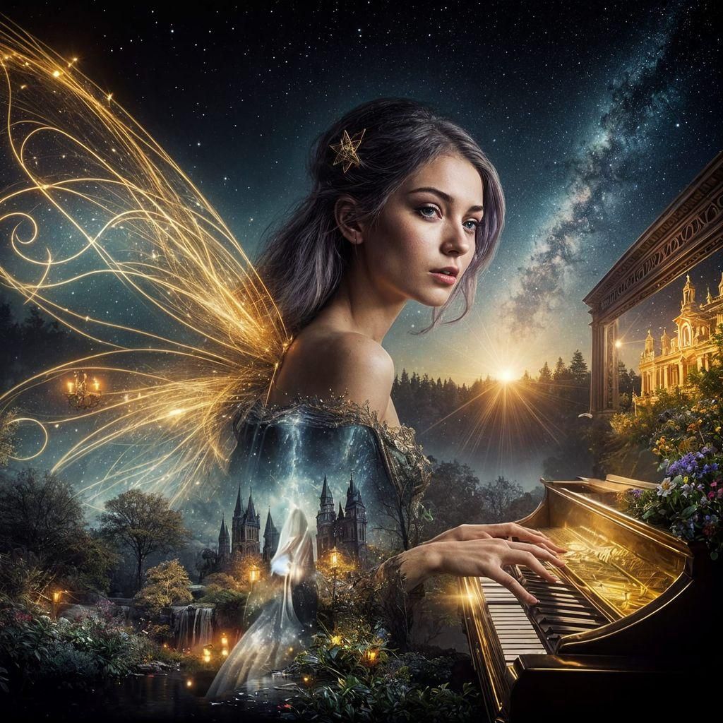 Fairy Playing Piano in Noir Dreamscape