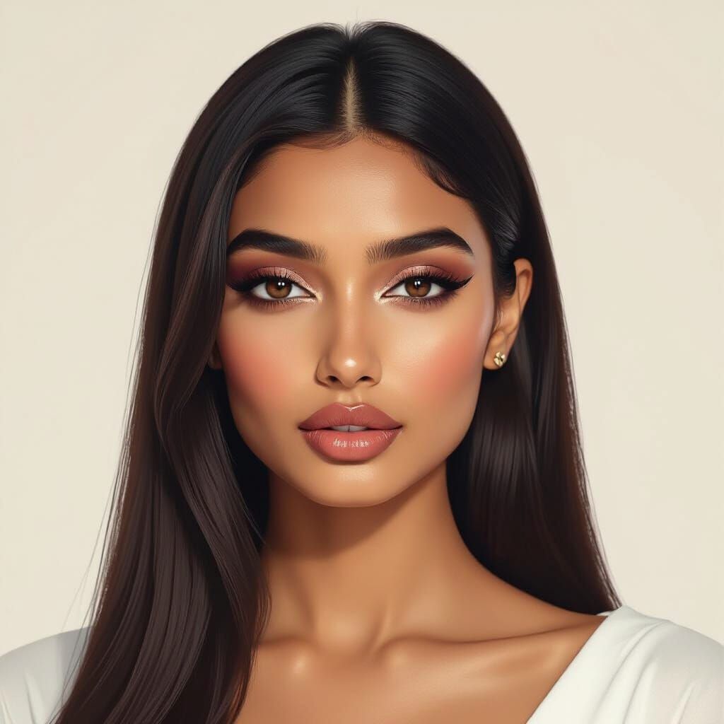 Indian Fashion Model with Bold Makeup in Ultra-Realistic Sty...
