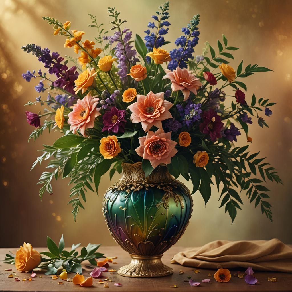 Lush Bouquet Still Life, Detailed Matte Painting