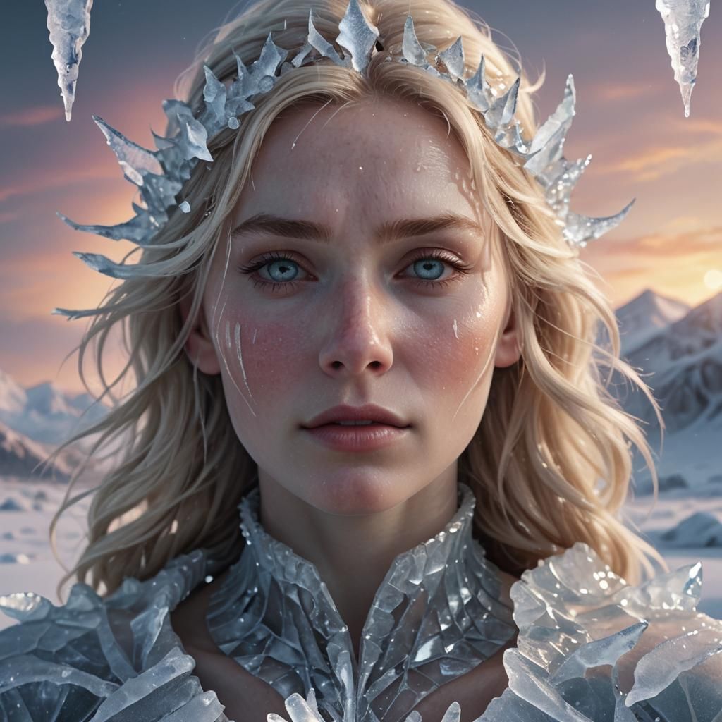 Icy Blonde Woman in Snowy Landscape: Matte Painting