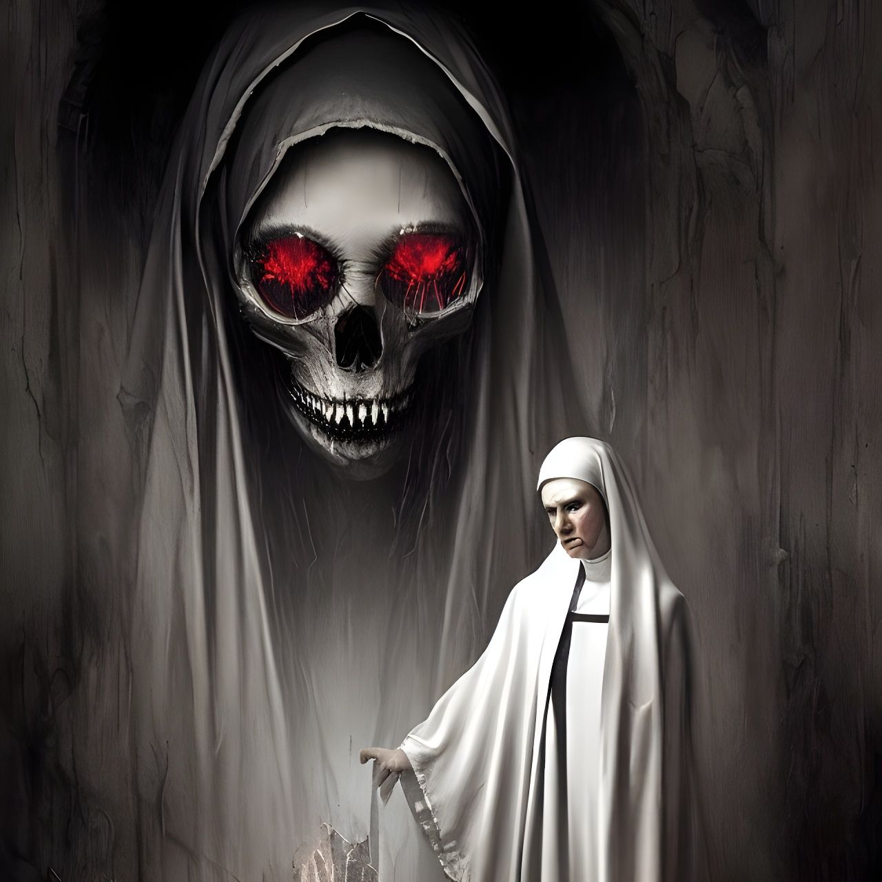 Macabre Horror: A Sinister Nun in Gothic Style