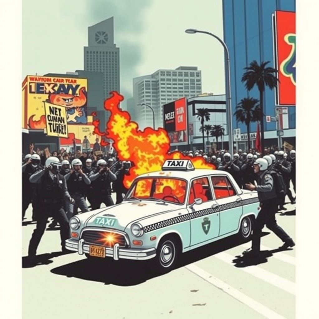 Los Angeles Protest in Psychedelic Poster Style
