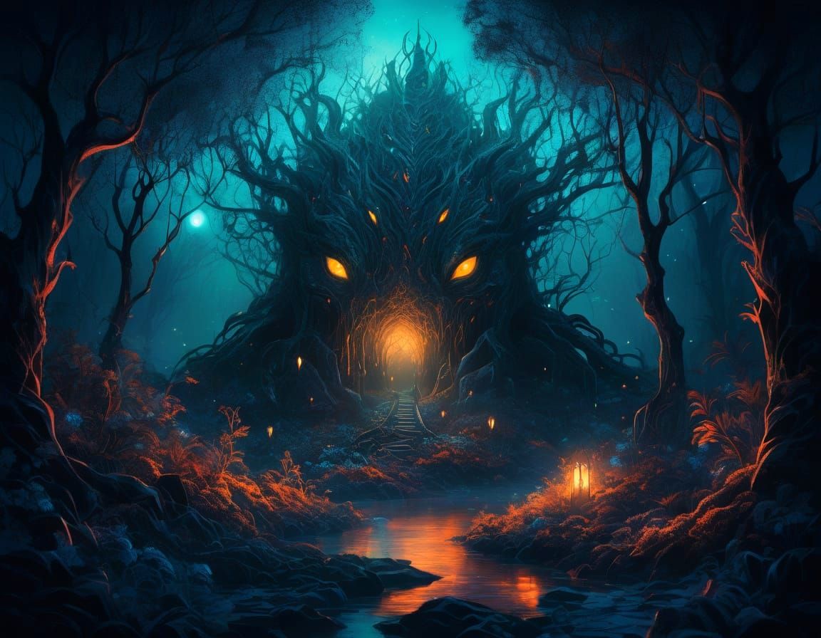 Alien Forest With Crystalline Flora and Glowing Creatures