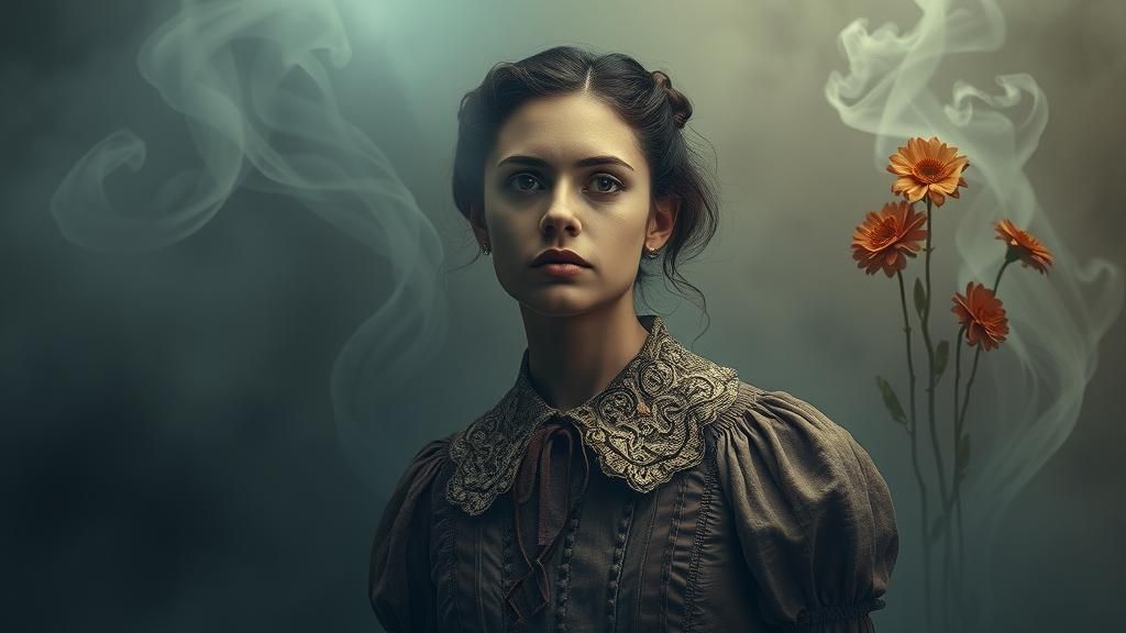 Woman Lost in Thought in Dark Surreal Scene