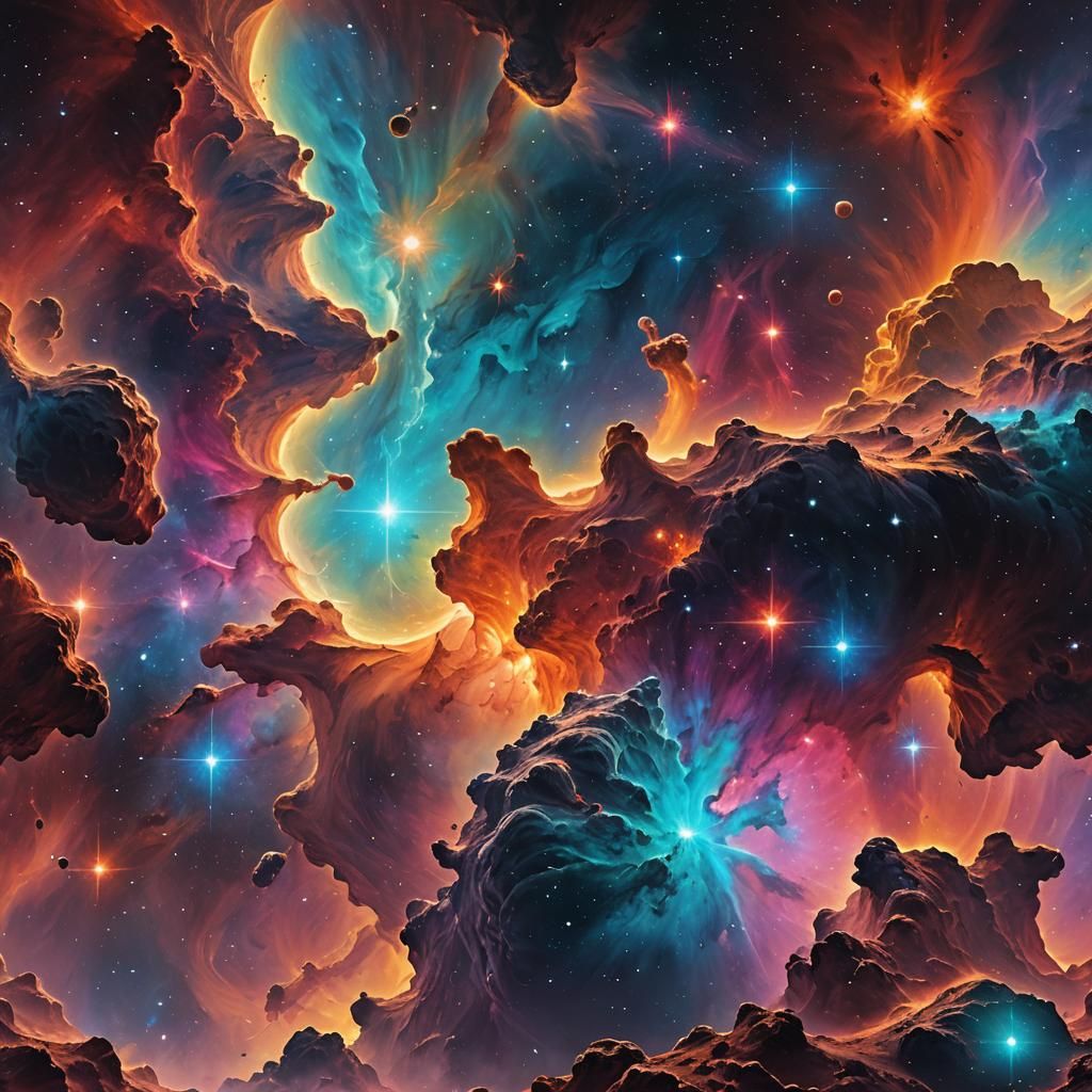 Magical Realism Cosmic Landscape with Vibrant Nebula