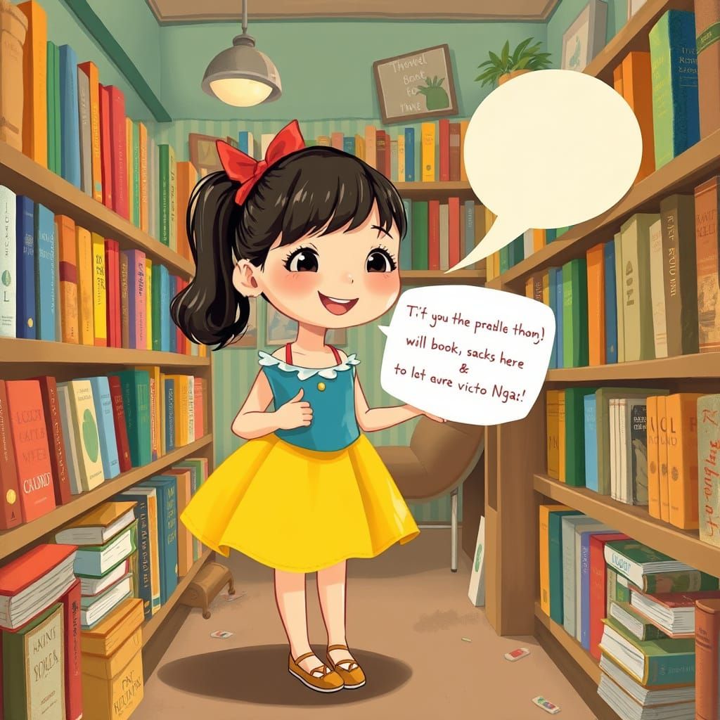 Girl Recommends Book in Whimsical Illustration Style